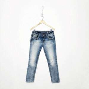 MISS ME STANDARD EASY CROP Low Rise Slim Fit Jeans rhinestone studded womens 27